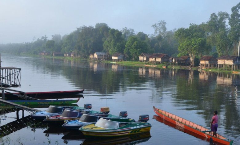 Ampla vista panorâmica da vila de Senggo, Papua Nova Guiné