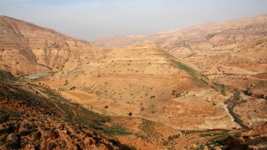 uma vista aérea de uma paisagem montanhosa do deserto com alguma vegetação