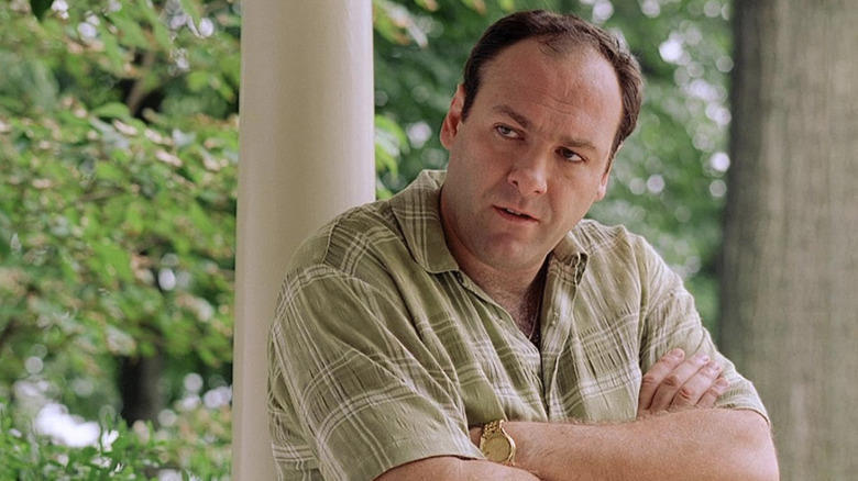 Tony Soprano, de James Gandolfini, parece preocupado em Os Sopranos